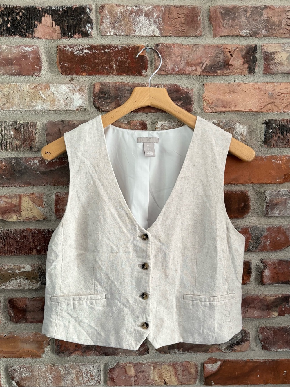 H&M Taupe Linen Blend Button Up Vest Top, M